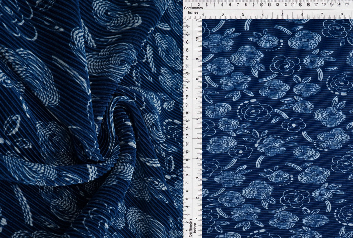 Pleated Geo Floral Fabric 100% Polyester Bodre Interlock, 58/59" Wide, Lightweight Knit