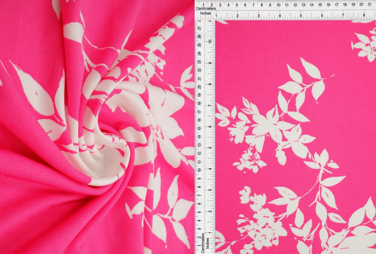 Pink Hot Floral DTY Knit Fabric 1 Yard Lightweight Soft Stretch Print 58/60" Wide