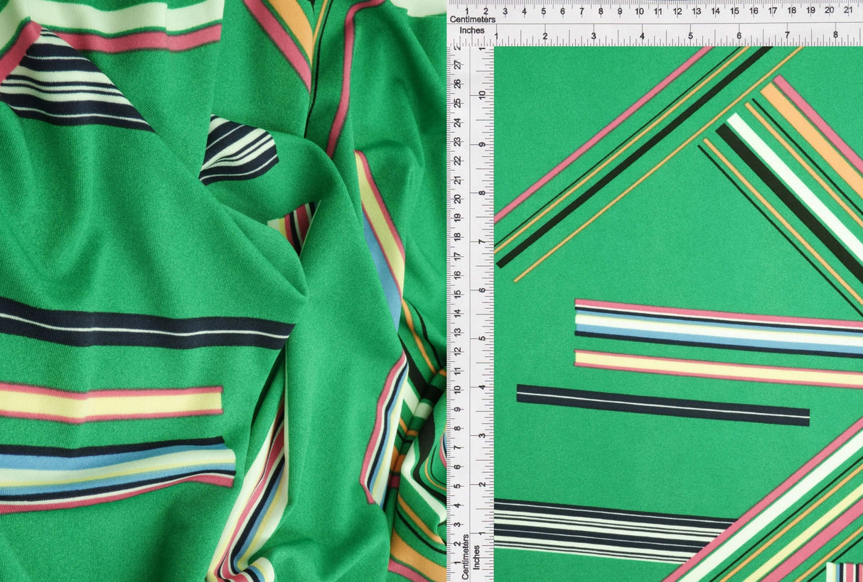 1 Yard DTY Multi Stripe Geo Print Brushed Knit Fabric Lightweight Polyester Spandex 58/59 Inch Wide Stretch Material