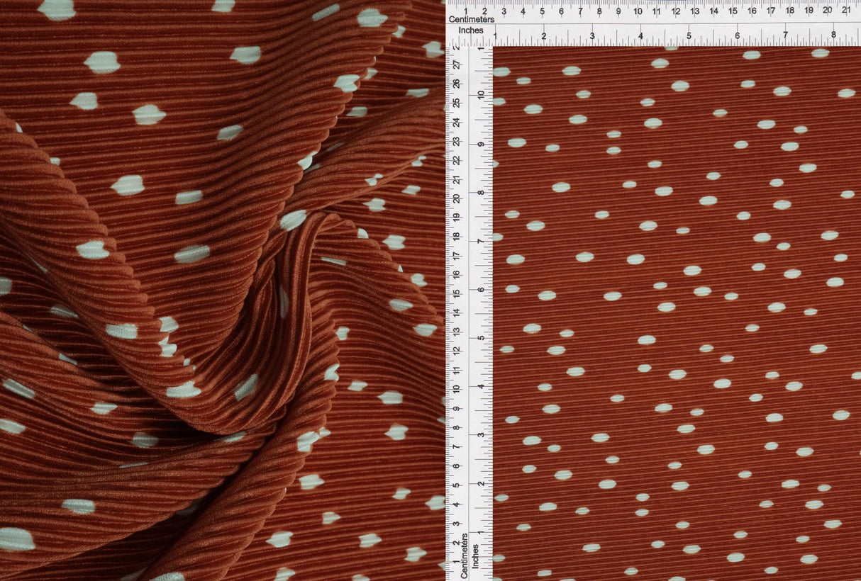 1 Yard Cognac Polka Dot Bodre Interlock Pleated Fabric 58/60 Inches Wide