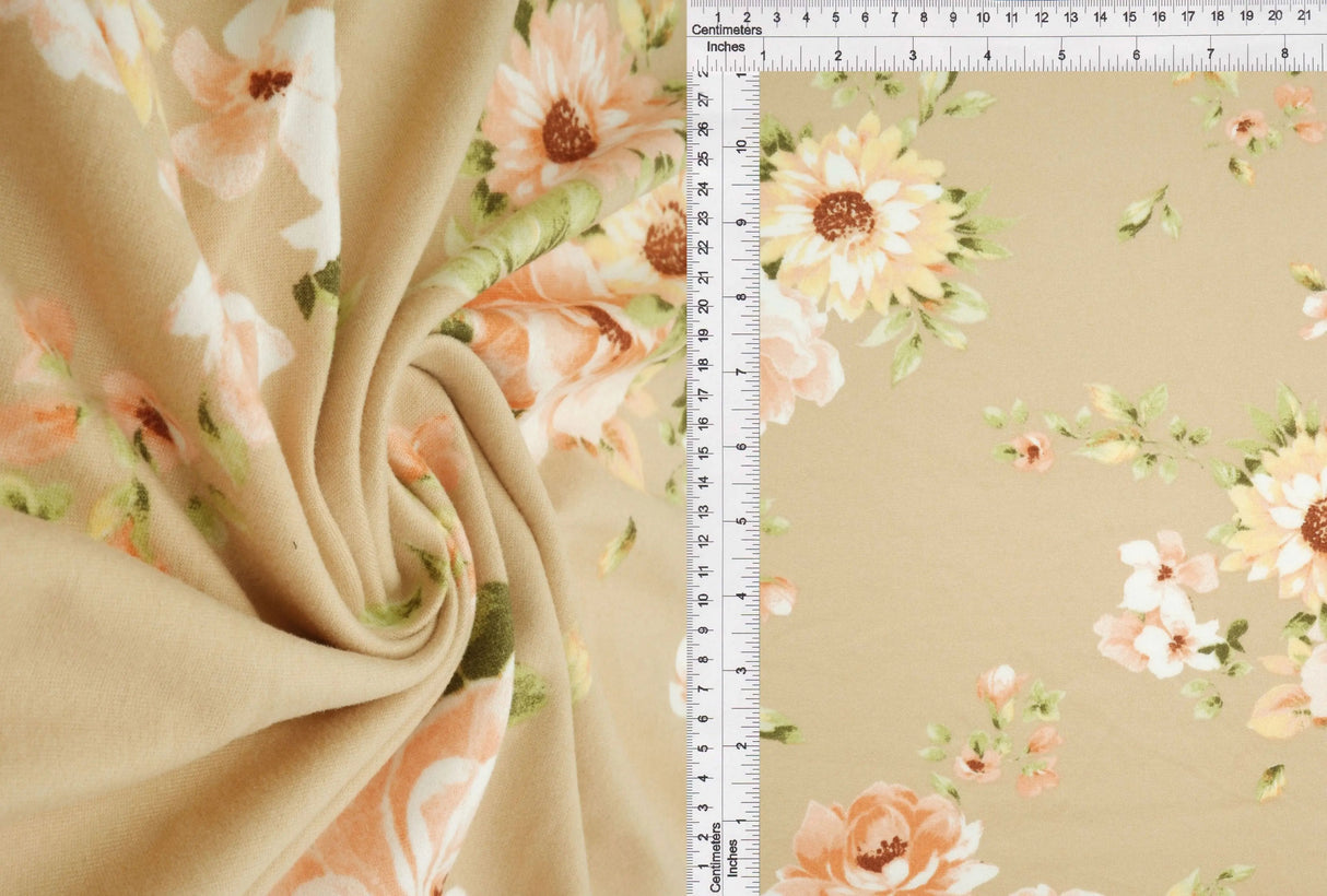 DTY Brushed Floral Print Fabric 1 Yard Soft Stretch Flowy Texture 58/60" Wide