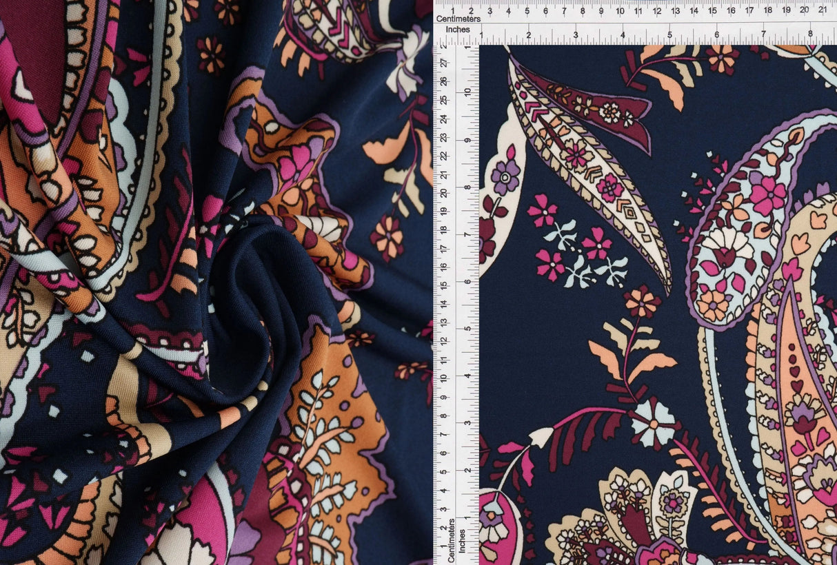 1 Yard Polyester Spandex DTY Brushed Knit Fabric Paisley Print Soft Stretch 58/60" Width
