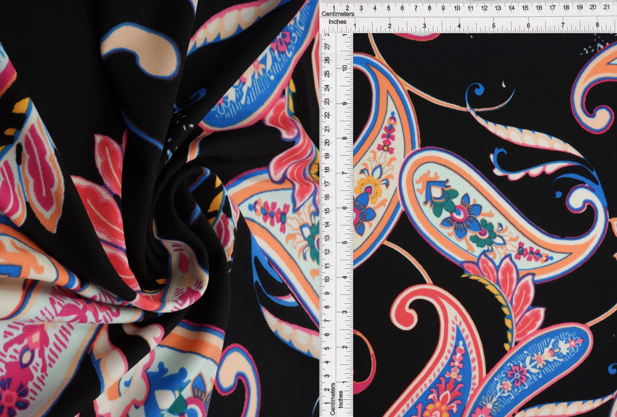 1 Yard Korean ITY Paisley Print Knit Fabric, 58/60? Wide Polyester Spandex Blend