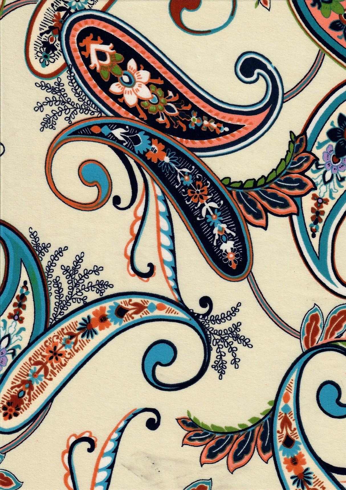 1 Yard Korean ITY Paisley Print Knit Fabric, 58/60? Wide Polyester Spandex Blend