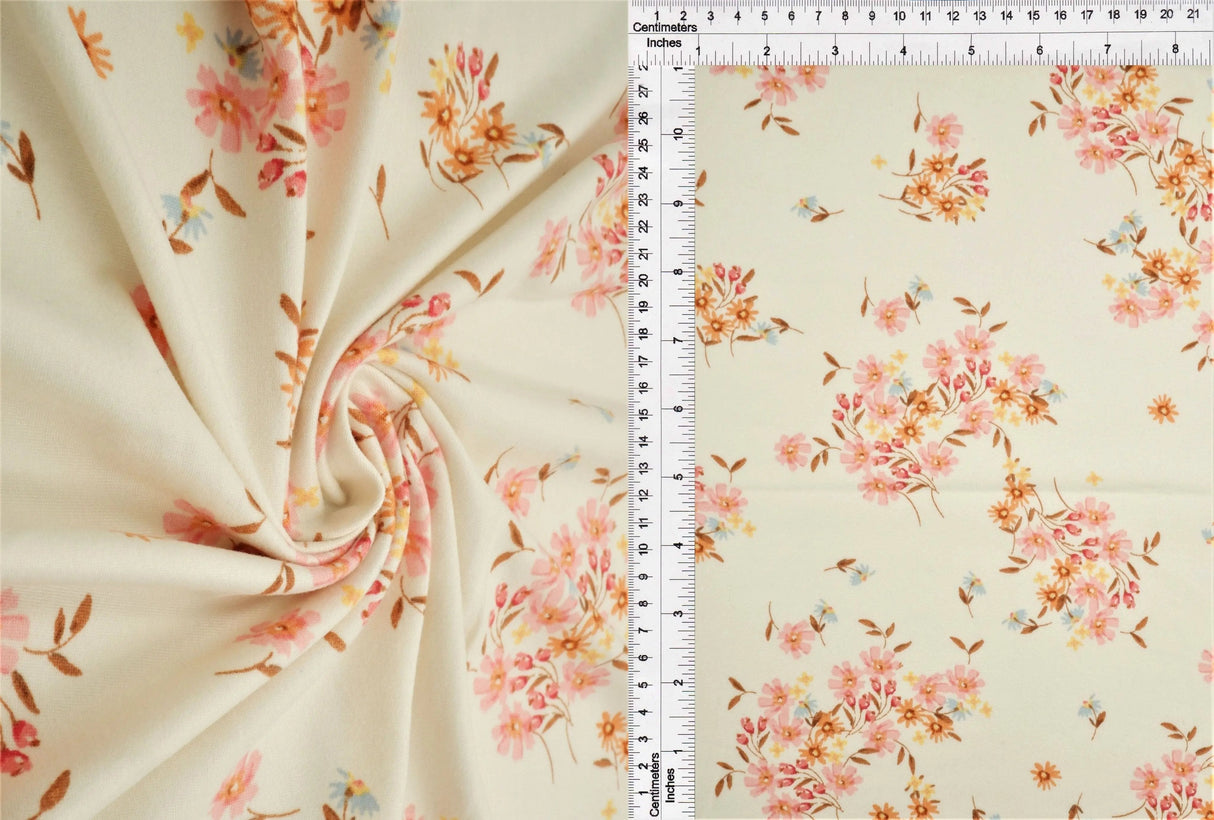1 Yard Brushed Ditsy Floral DTY Knit Stretch Fabric 58/60 Inch Wide Soft Lightweight Print for Cute Dresses & DIY Sewin
