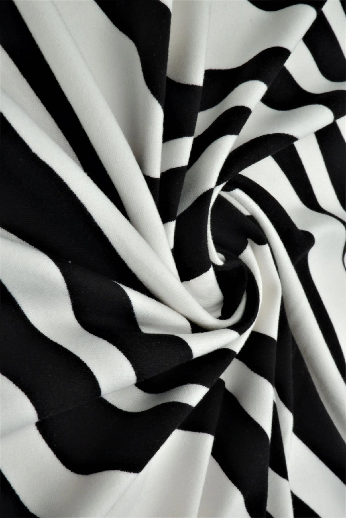 1 Yard Brushed DTY Zebra Print Knit Fabric 170 GSM, 58/60'' Wide Polyester Spandex Blend Black/Ivory