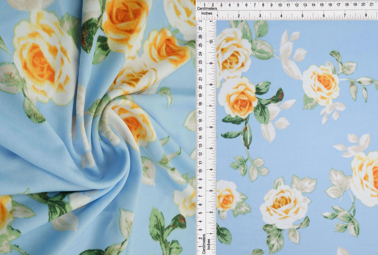 1 Yard Korean ITY Floral Print Knit Fabric 200 GSM, 58/60'' Wide Polyester Spandex Blend