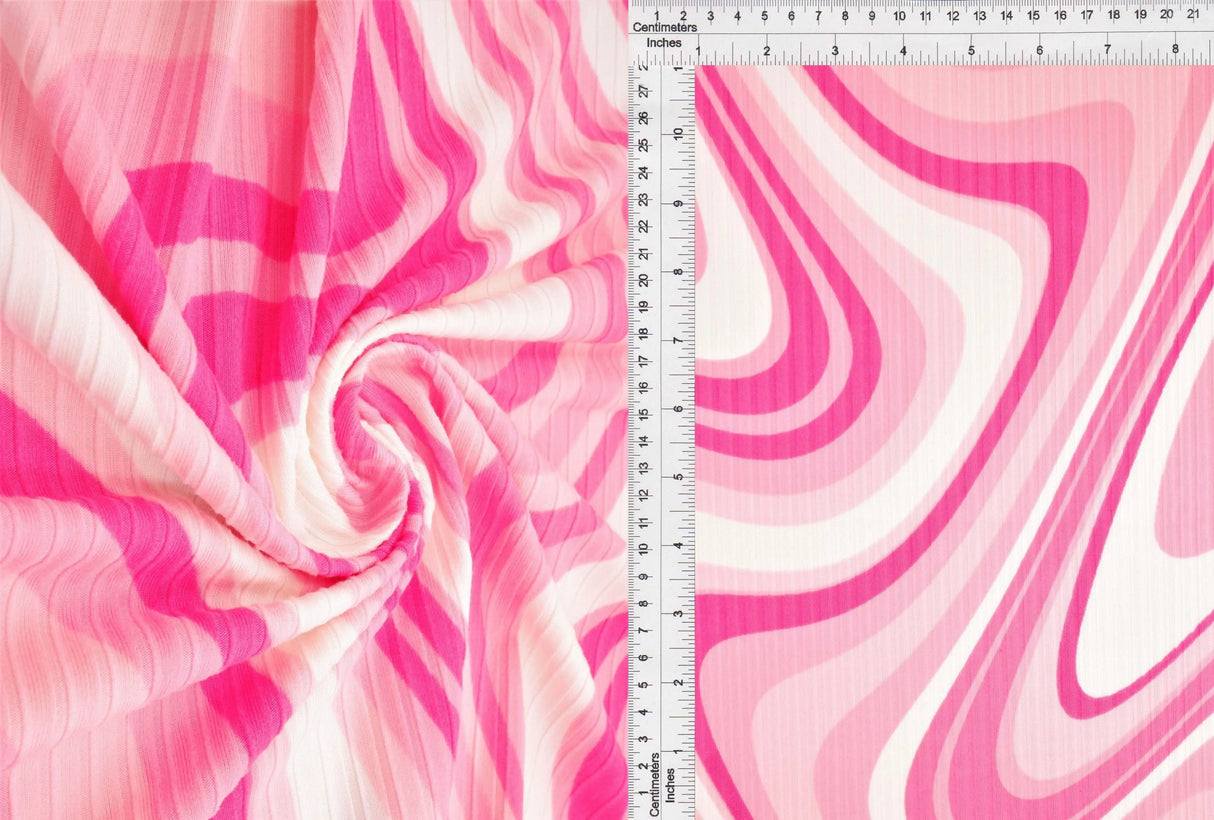 8x3 Yummy Rib Abstract Tie Dye Knit Fabric, Soft Stretch Polyester Spandex 58/60” Wide