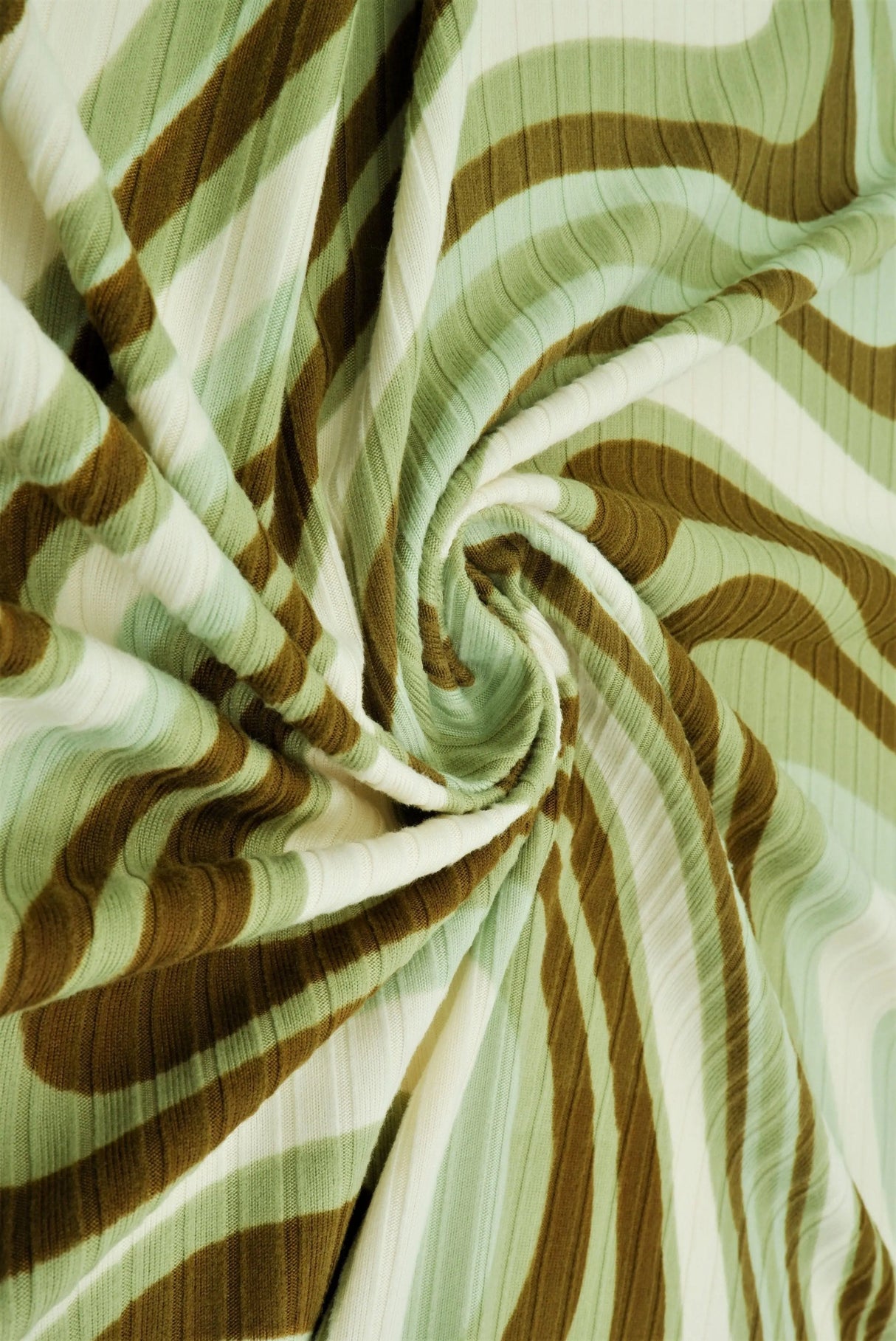 8x3 Yummy Rib Abstract Tie Dye Knit Fabric, Soft Stretch Polyester Spandex 58/60” Wide