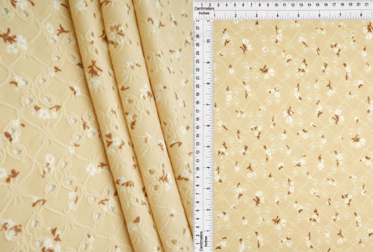 1 Yard Jacquard Eyelet Ditsy Floral Knit Fabric 190 GSM, 58/60'' Wide Polyester Spandex Blend