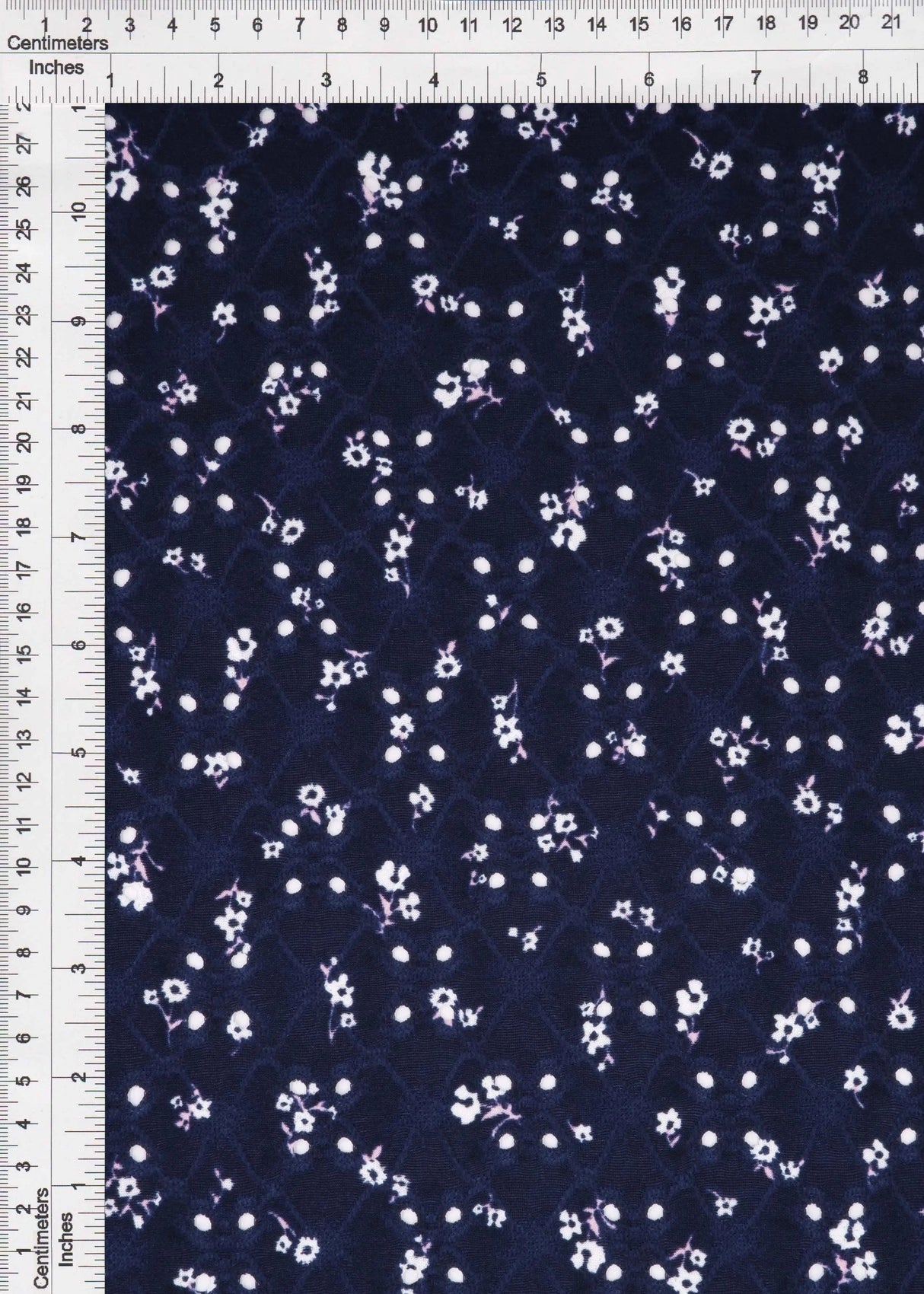 1 Yard Jacquard Eyelet Ditsy Floral Knit Fabric 190 GSM, 58/60'' Wide Polyester Spandex Blend