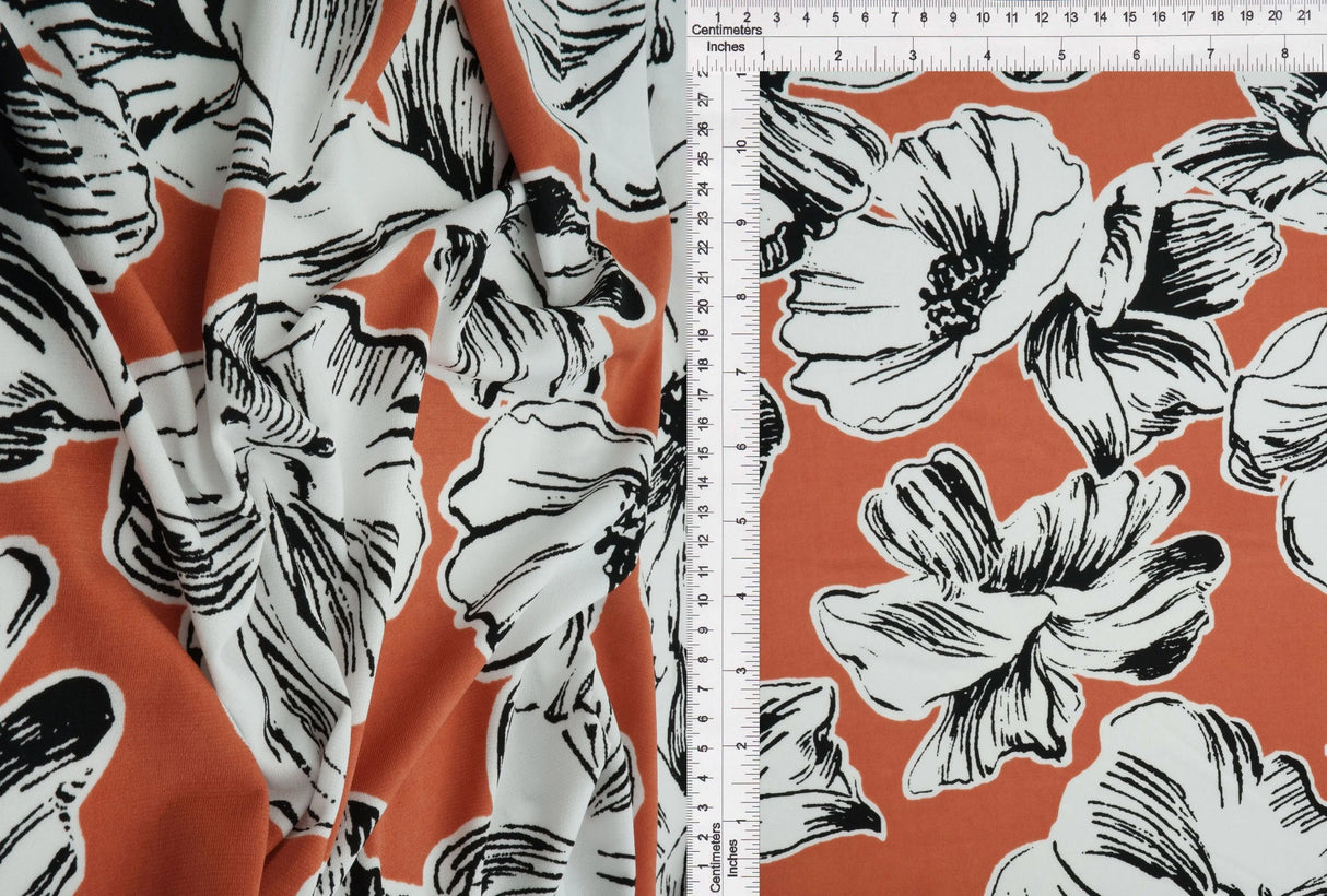 1 Yard Korean ITY Big Floral Stretch Knit Fabric 58/60 Inch Wide Smooth Drapey Material for Elegant Dresses & DIY Fashion