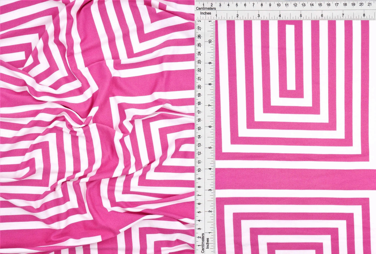 1 Yard Brushed DTY Retro Geo Print Knit Fabric 170 GSM, 58/60'' Wide Polyester Spandex Blend