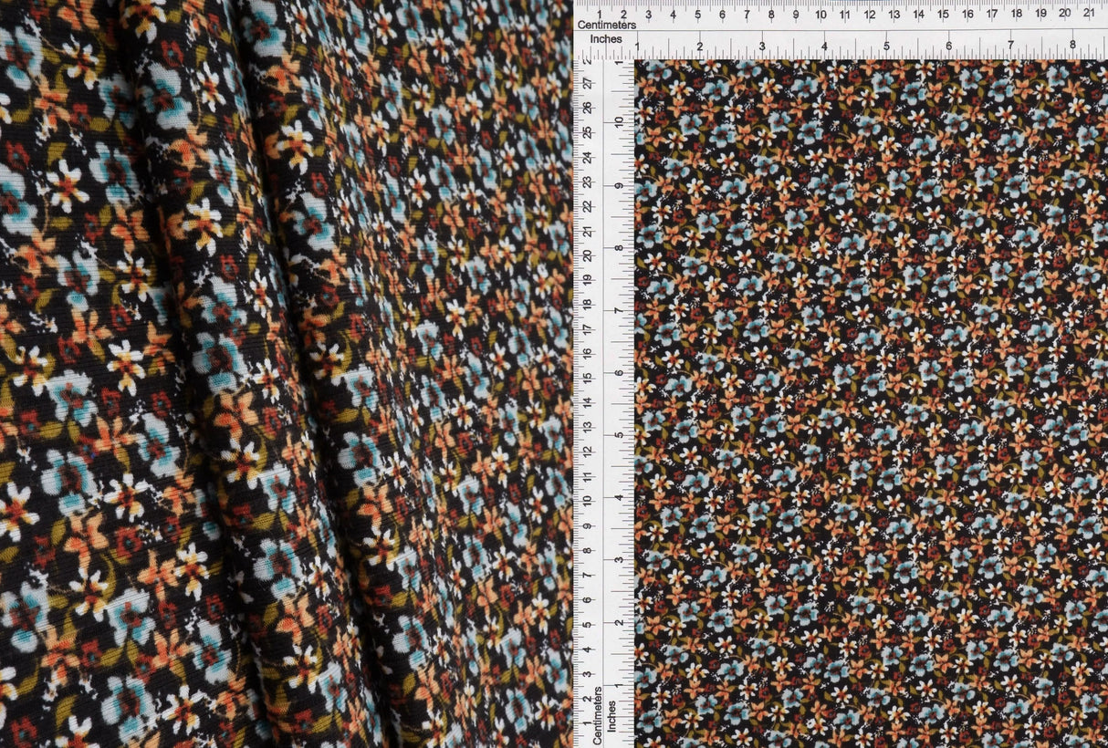 8x3 Yummy Rib Knit Fabric Ditsy Floral Stretch, 58/59” Wide for Tops & Dresses