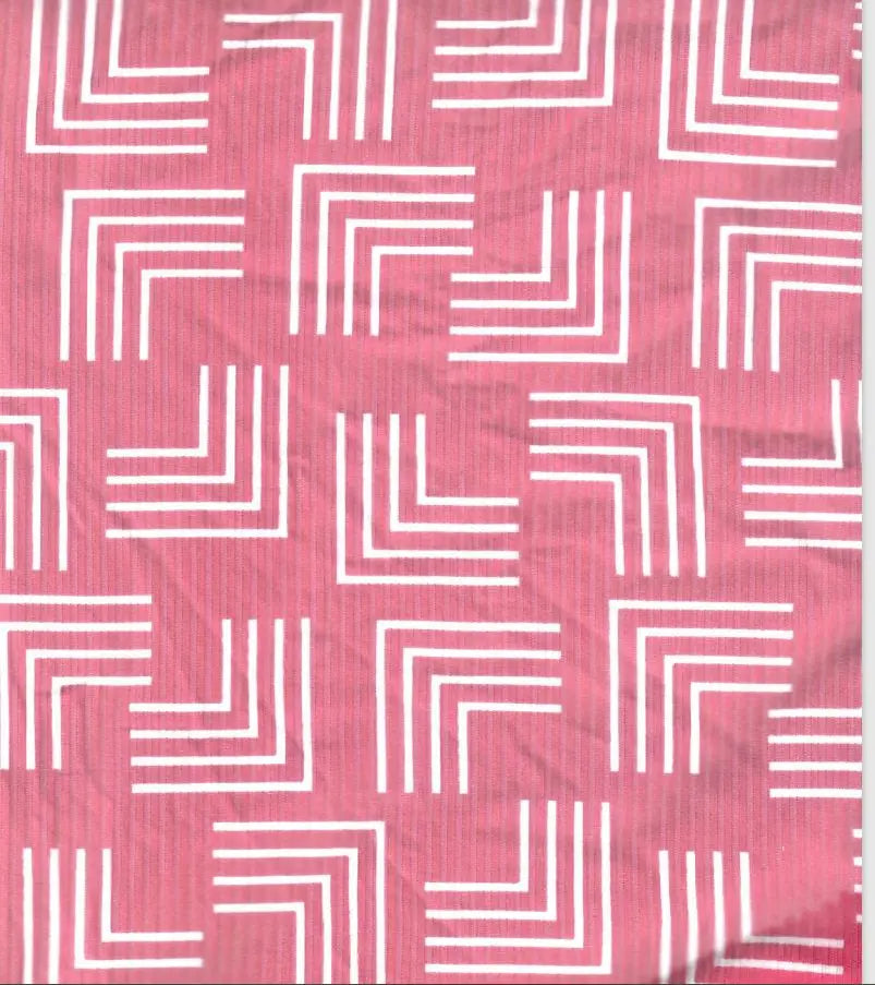 4x2 Yummy Rib Knit Fabric Retro Geo Print, Soft Stretch 58/60” Wide for Apparel