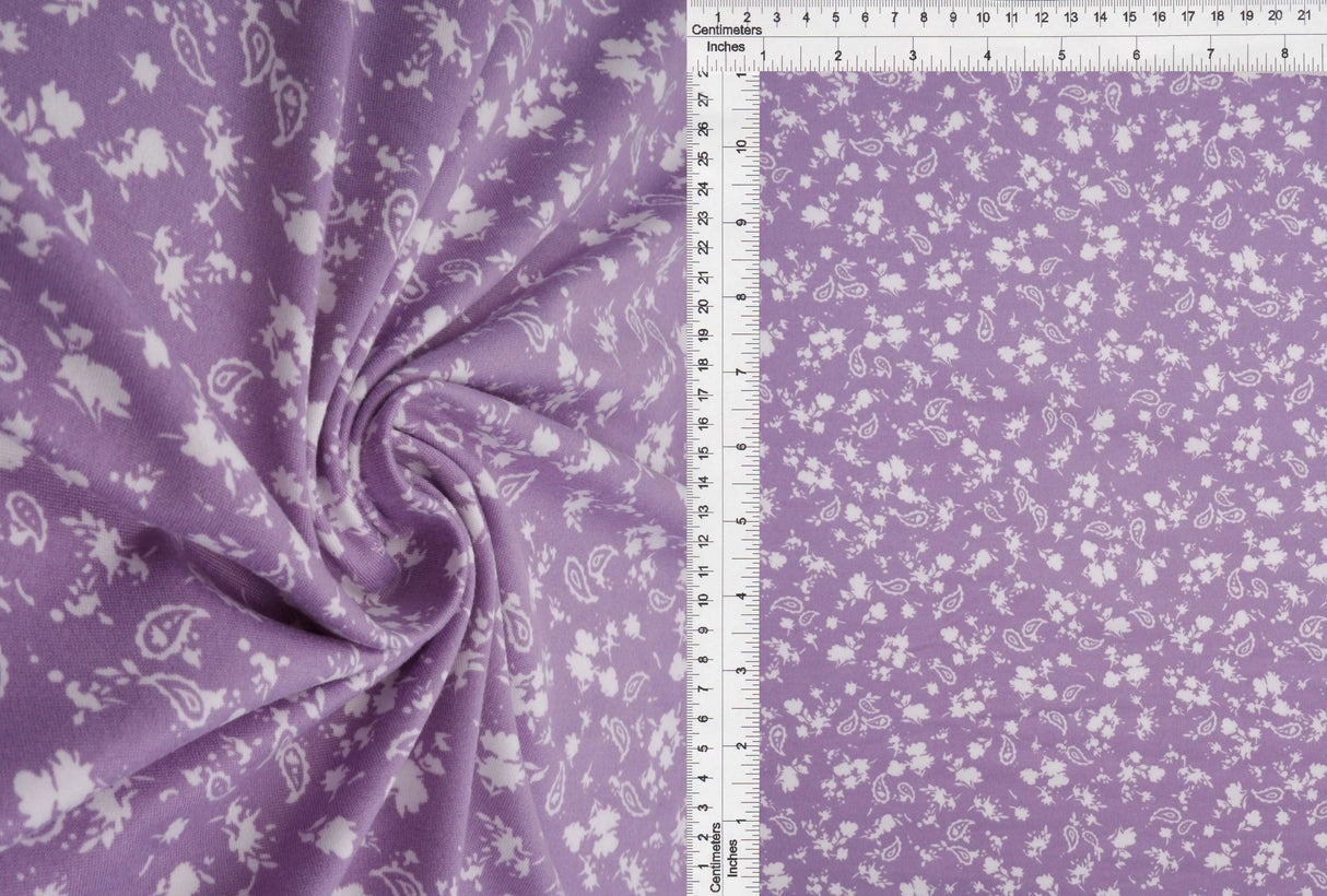 1 Yard Brushed DTY Floral Paisley Knit Fabric 170 GSM, 58/60'' Wide Polyester Spandex Blend