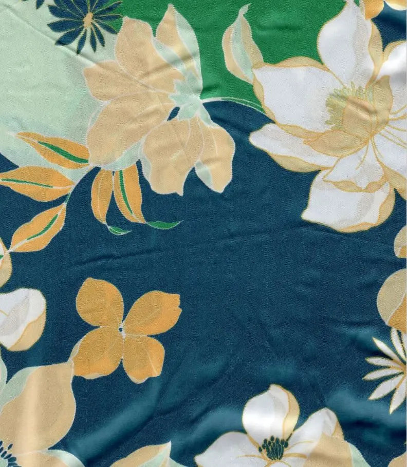 1 Yard Satin Floral Print Fabric, 57/58'' Wide 100% Polyester