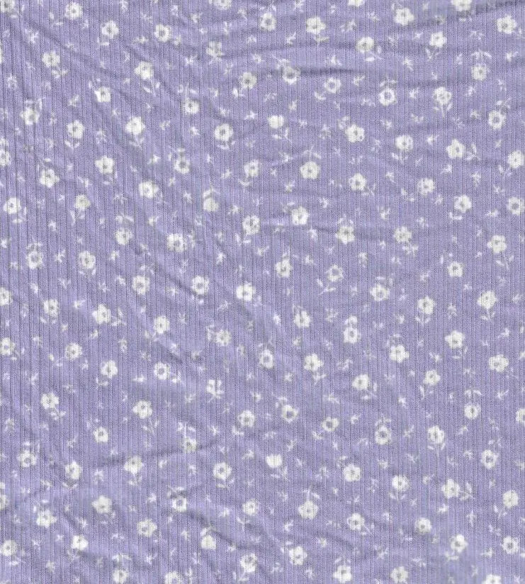 Lavender Yummy Rib Ditsy Floral Print Knit Fabric 1 Yard Soft Stretch Comfortable 58/60" Wide
