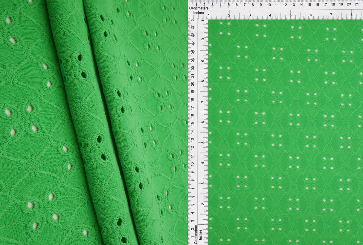 1 Yard DTY Knit Jacquard Eyelet Fabric 190 GSM, 58/60'' Wide Polyester Spandex Blend