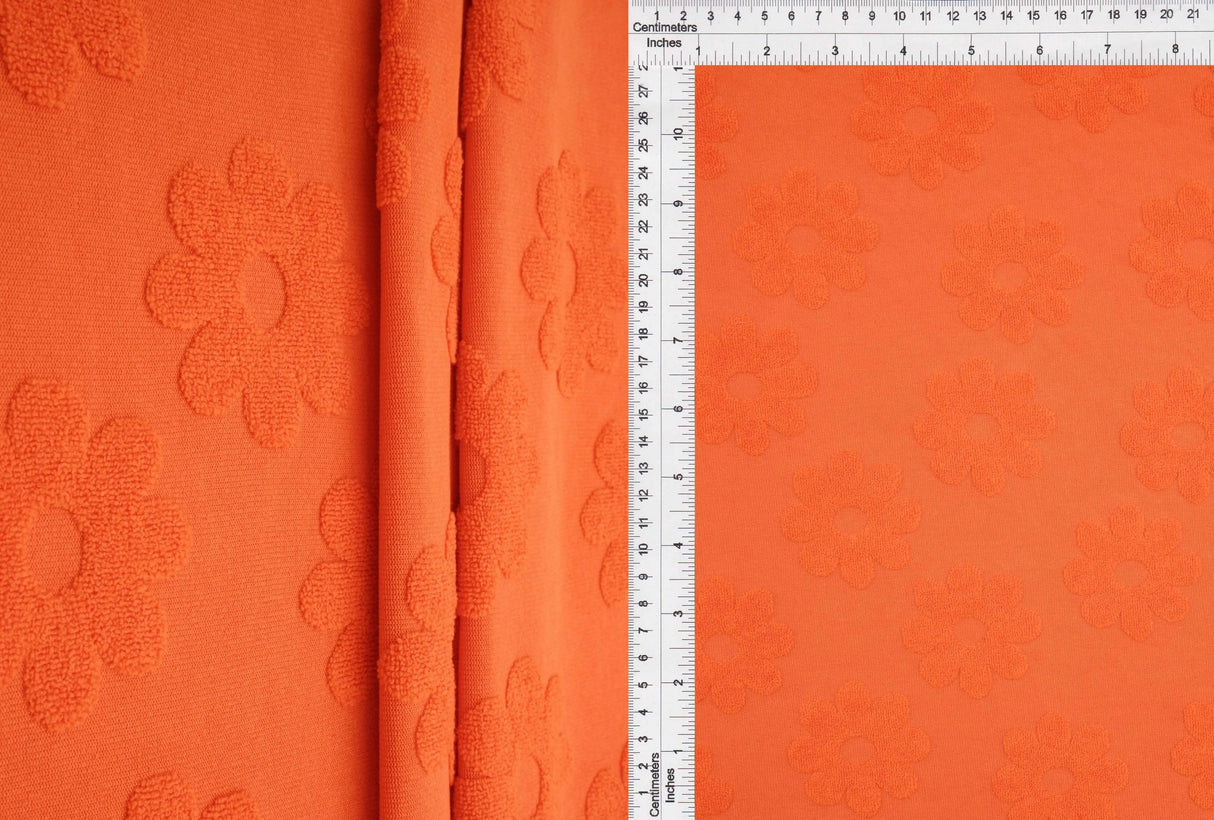 1 Yard Daisy Floral Towel Jacquard Knit Fabric 250 GSM, 58/60'' Wide Polyester Spandex Blend