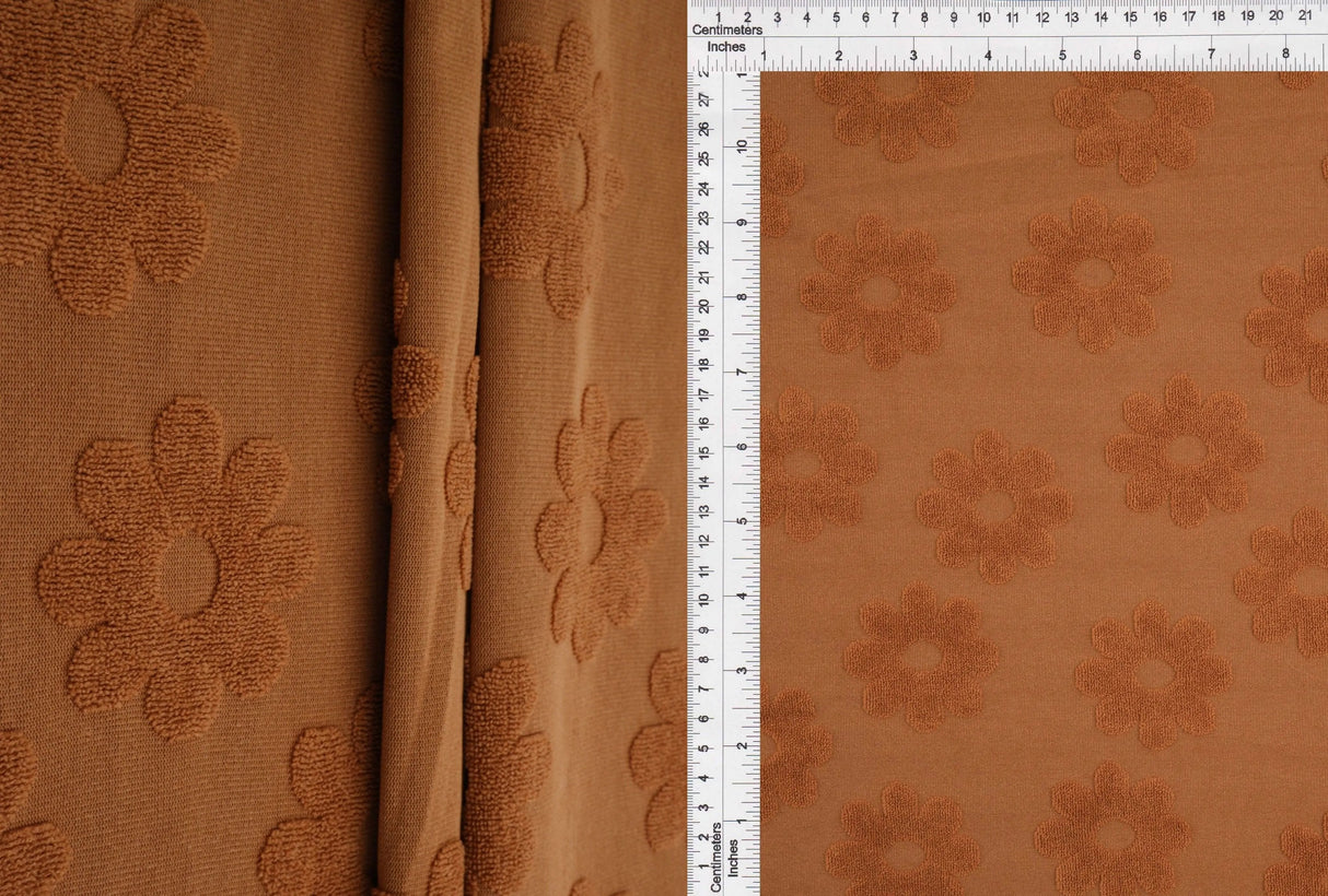 1 Yard Daisy Floral Towel Jacquard Knit Fabric 250 GSM, 58/60'' Wide Polyester Spandex Blend