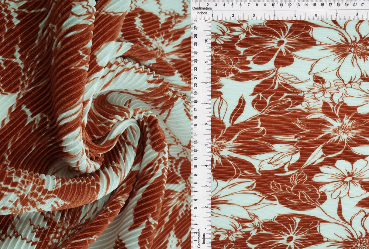 1 Yard Bodre Interlock Pleated Flower Print Knit Fabric 150 GSM, 58/59'' Wide 100% Polyester