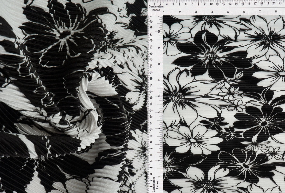 1 Yard Bodre Interlock Pleated Flower Print Knit Fabric 150 GSM, 58/59'' Wide 100% Polyester