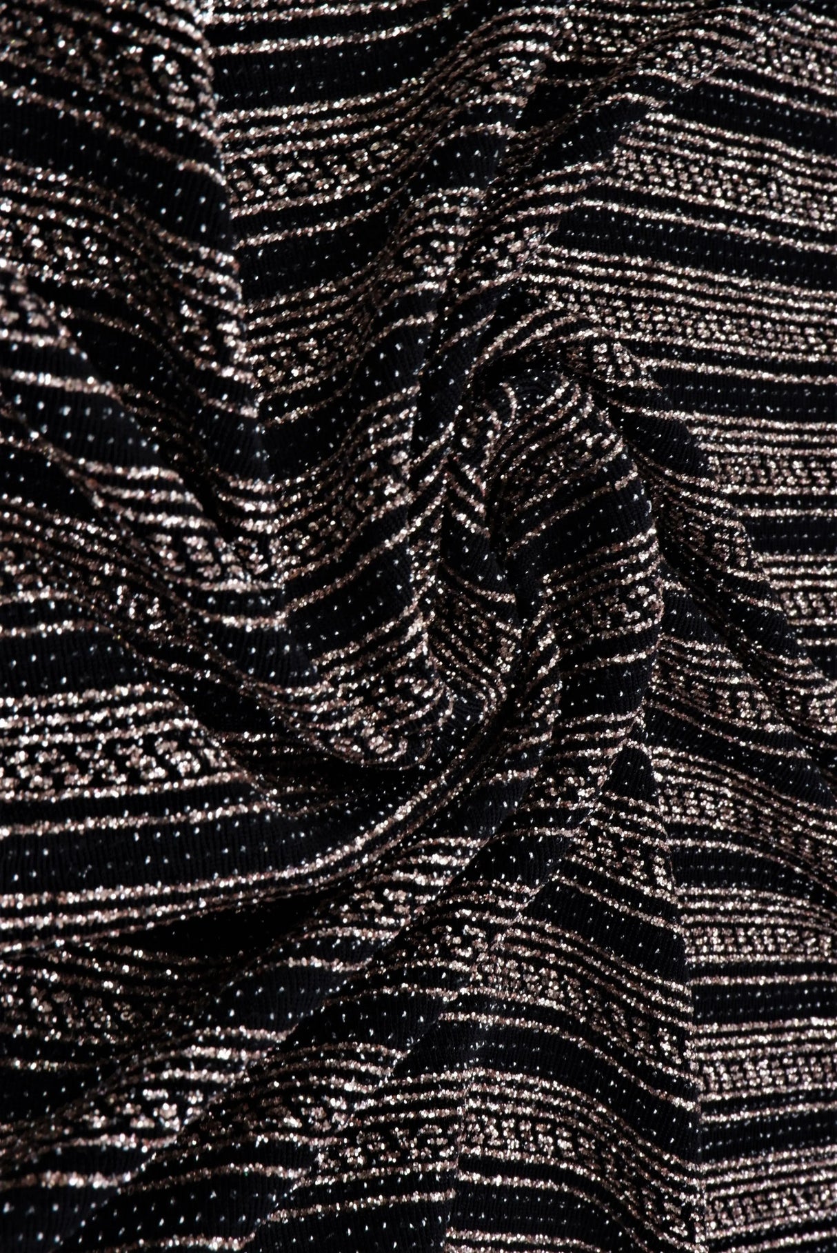 1 Yard Velvet Slinky Lurex Stripe Knit Fabric 200 GSM, 56/58'' Wide Nylon Metallic Spandex Blend Back/Rose Gold