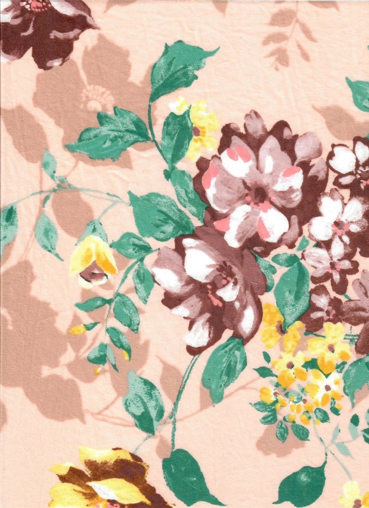 1 Yard Peach Floral Print Fabric Brushed DTY Knit Soft Stretch 58/60" Wide