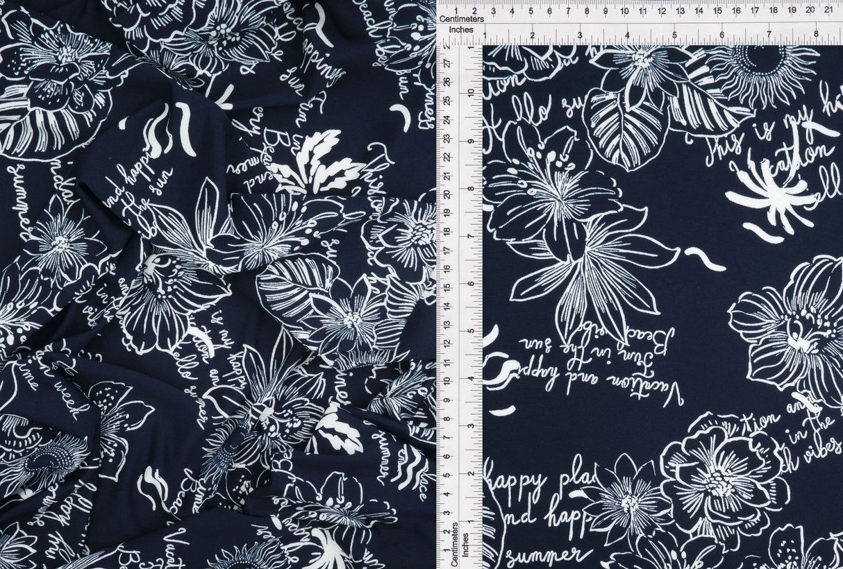 1 Yard DTY Floral Print Fabric 190 GSM Polyester Spandex Blend 58/60" Width