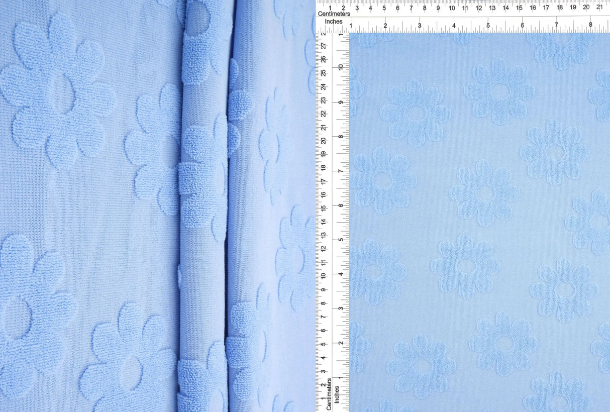 1 Yard Daisy Floral Towel Jacquard Knit Fabric 250 GSM, 58/60'' Wide Polyester Spandex Blend