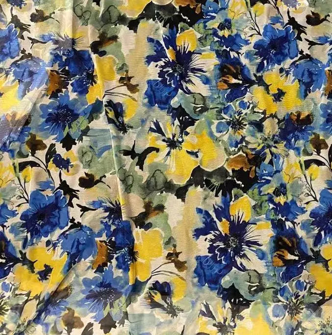 1 Yard Digital Floral Mesh Knit Fabric, 54'' Wide Polyester Spandex Blend