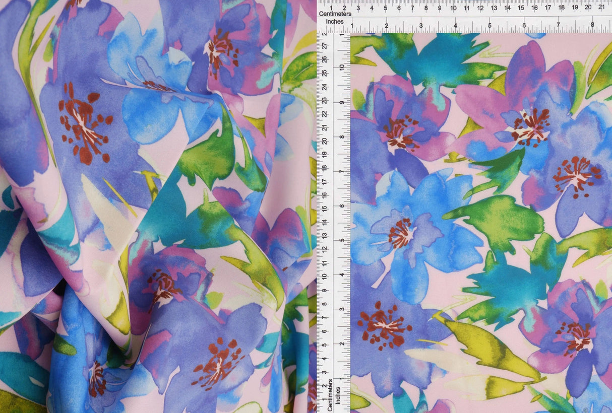 1 Yard Digital Floral Peach Skin Print Fabric, 58/59'' Wide Polyester Spandex Blend