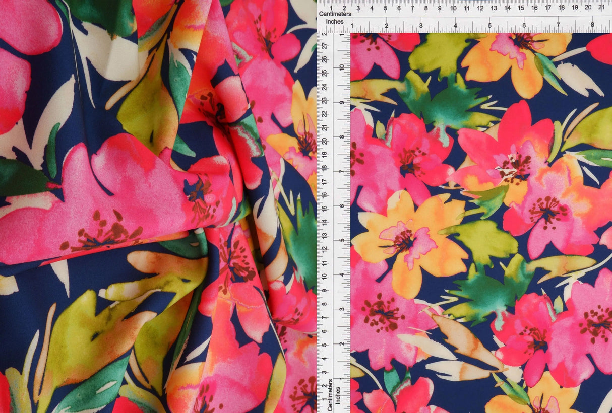 1 Yard Digital Floral Peach Skin Print Fabric, 58/59'' Wide Polyester Spandex Blend