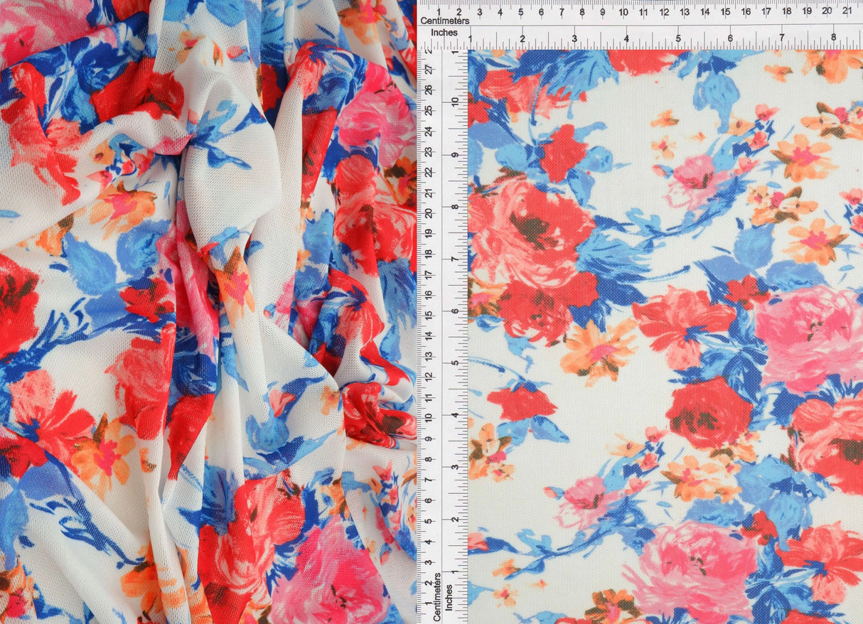 1 Yard Digital Floral Mesh Knit Fabric, 54'' Wide Polyester Spandex Blend