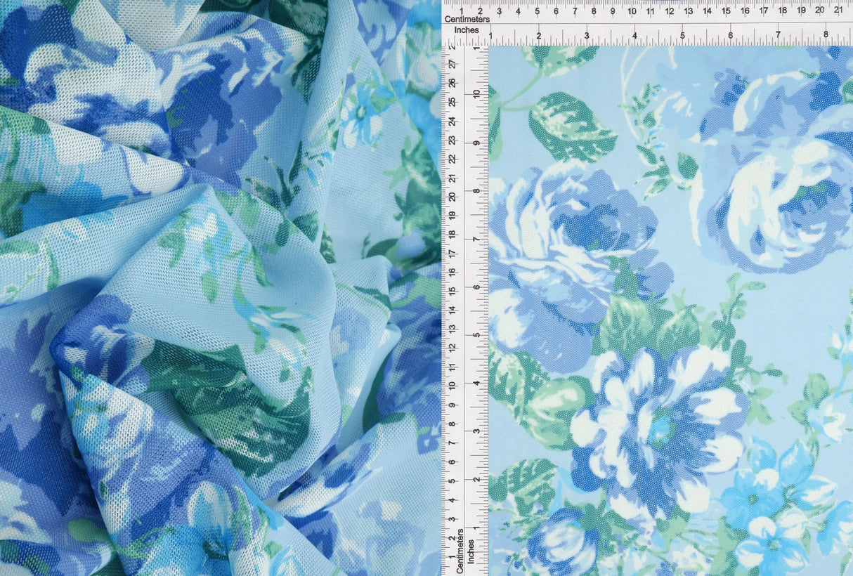 1 Yard Digital Floral Mesh Knit Fabric, 54'' Wide Polyester Spandex Blend