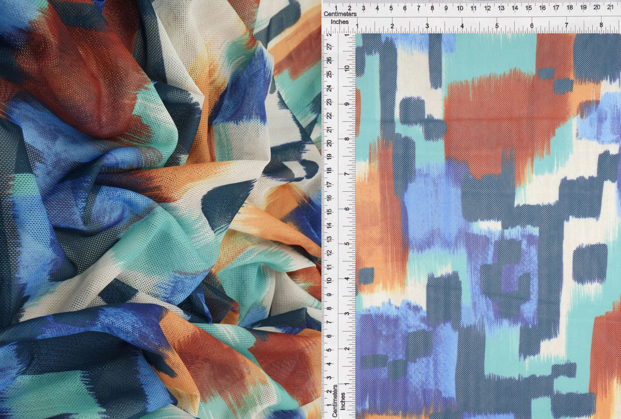 1 Yard Digital Abstract Mesh Knit Fabric, 54'' Wide Polyester Spandex Blend