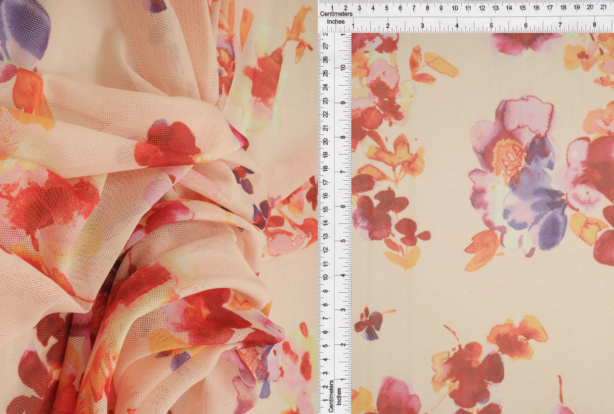 1 Yard Digital Floral Mesh Knit Fabric, 54'' Wide Polyester Spandex Blend