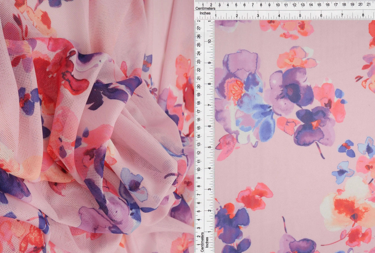 1 Yard Digital Floral Mesh Knit Fabric, 54'' Wide Polyester Spandex Blend