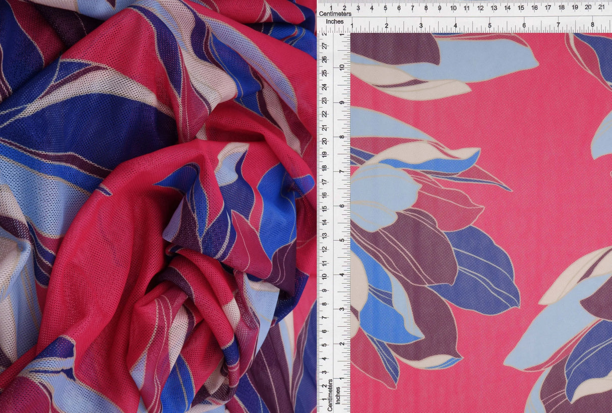 1 Yard Digital Floral Mesh Knit Fabric, 54'' Wide Polyester Spandex Blend