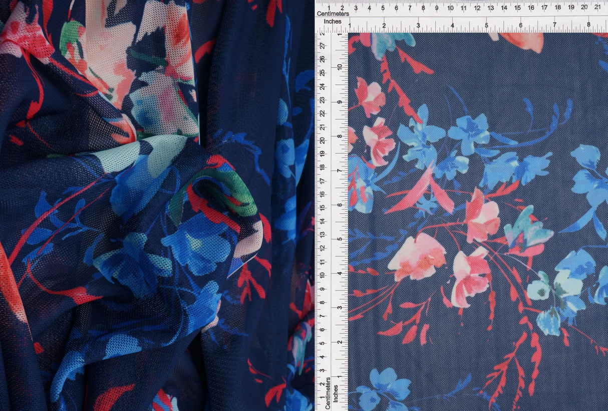 1 Yard Polyester Spandex 100 GSM Mesh Fabric Digital Floral Print Lightweight Stretch 54" Width