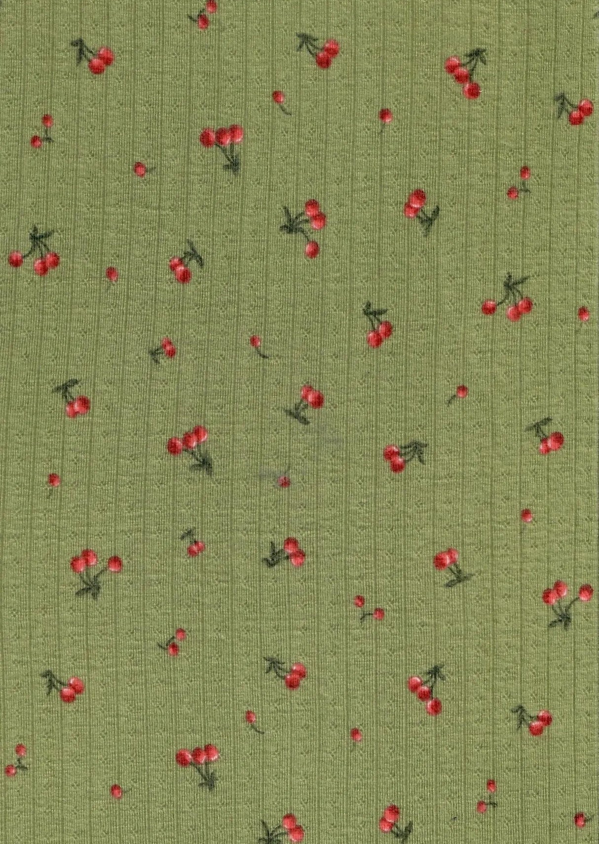 1 Yard Cotton-Style Cherry Pointelle Print Knit Fabric, 61/63'' Wide Polyester Spandex Blend