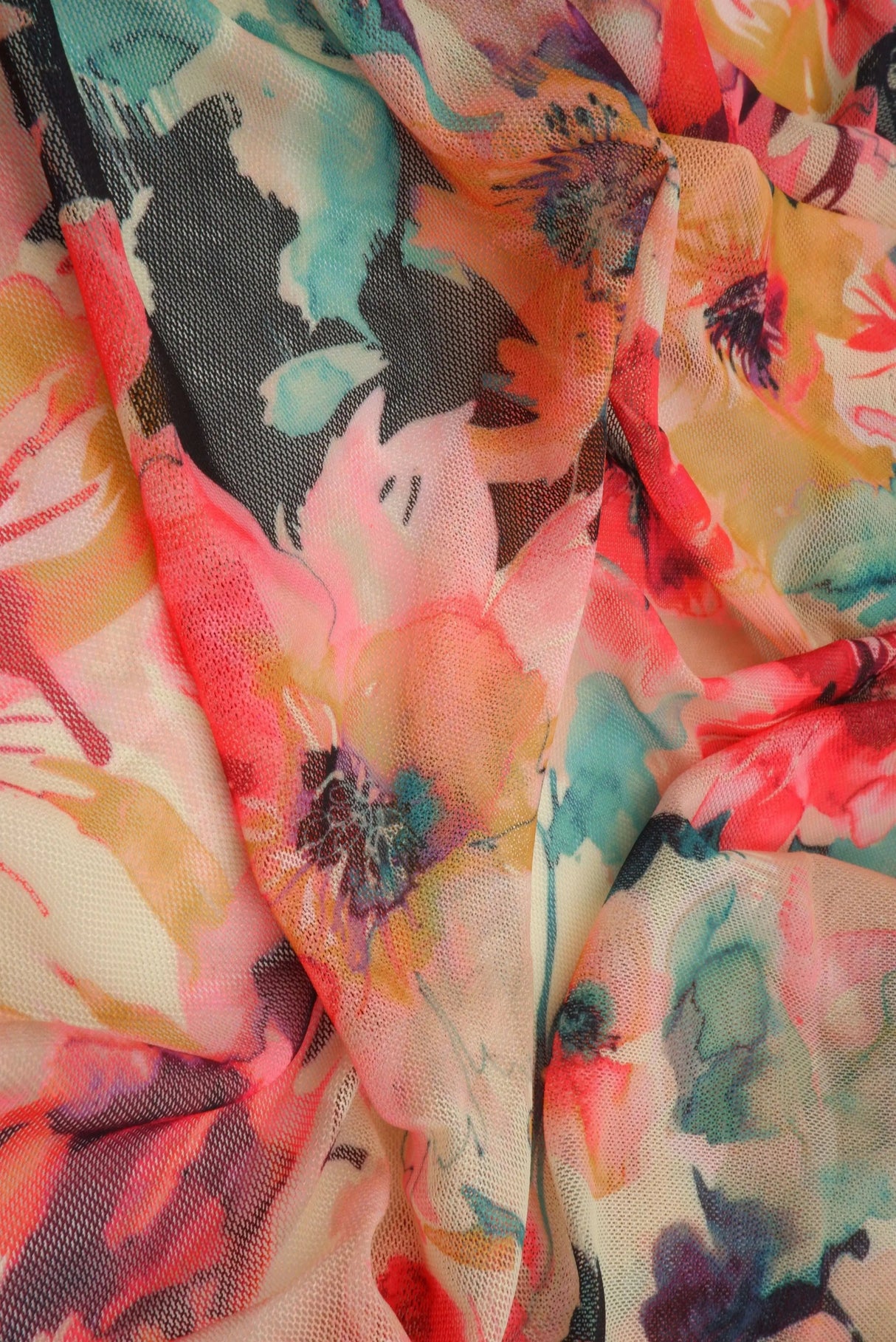 1 Yard Digital Floral Mesh Fabric, 54'' Wide Polyester Spandex Blend