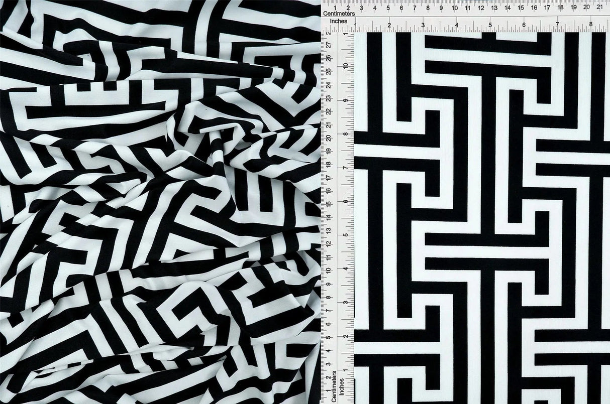 1 Yard Black Soft Stretch DTY Abstract Print Knit Fabric 58/60 Inches Wide
