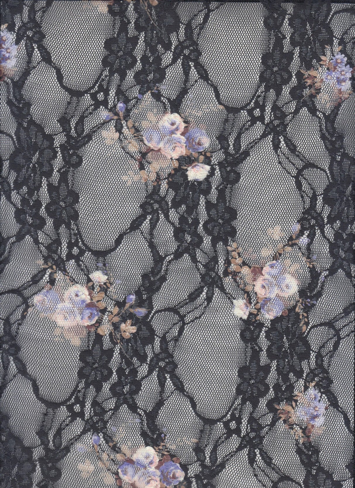 1 Yard Digital Floral Lace Fabric, 56/58'' Wide Polyester Spandex Blend