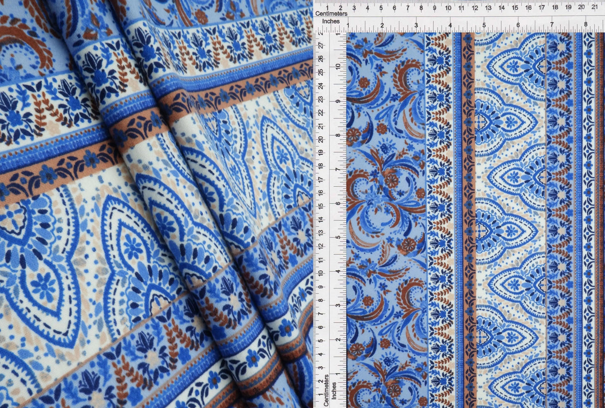1 Yard Soft Stretch DTY Brushed Boho Stripe Print Knit Fabric 58/60 Inches Wide