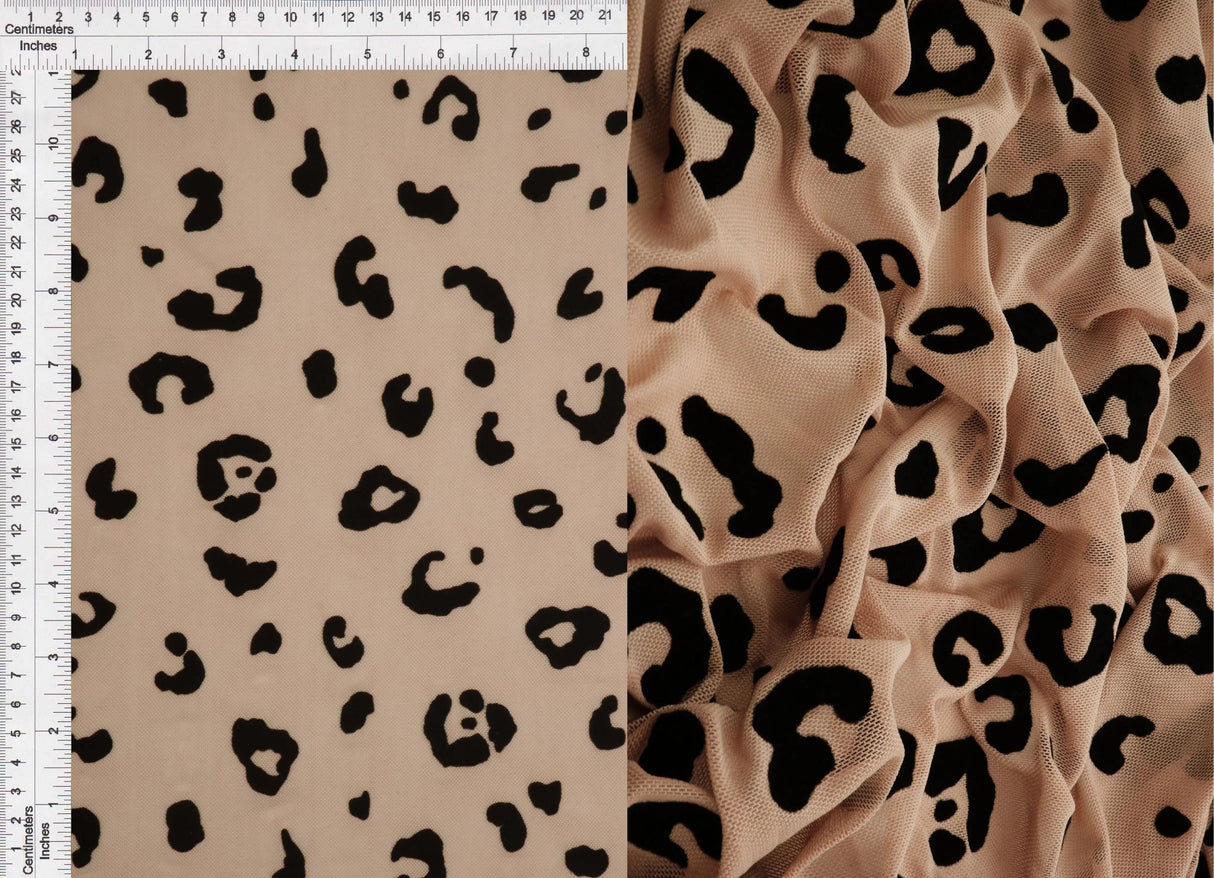 1 Yard Leopard Flocking Mesh Fabric, 56/57'' Wide Polyester Spandex Blend