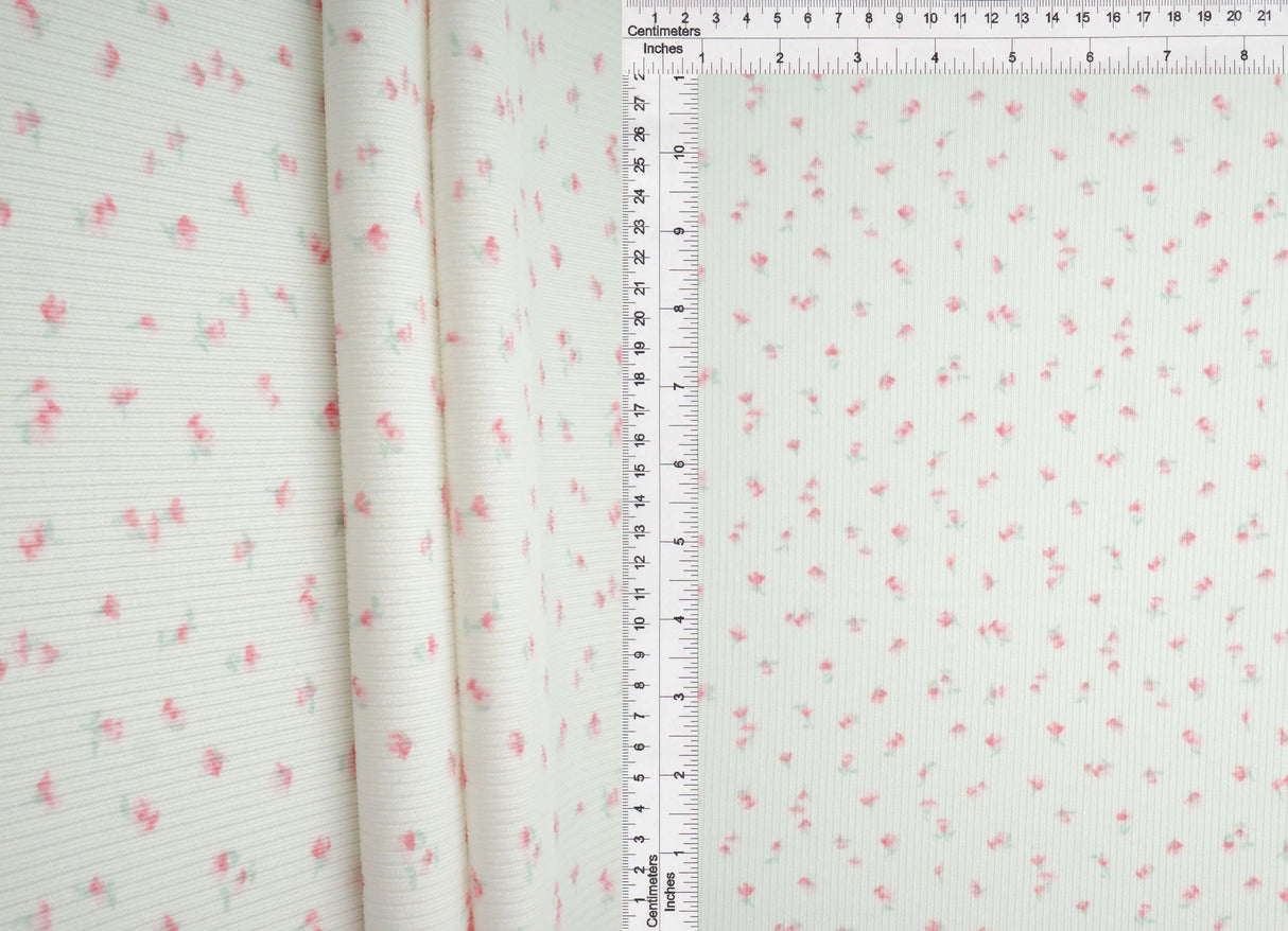 1 Yard Cotton Feel 2x2 Rib Knit Fabric, Ditsy Print Soft Stretch 58/59 Inches Wide