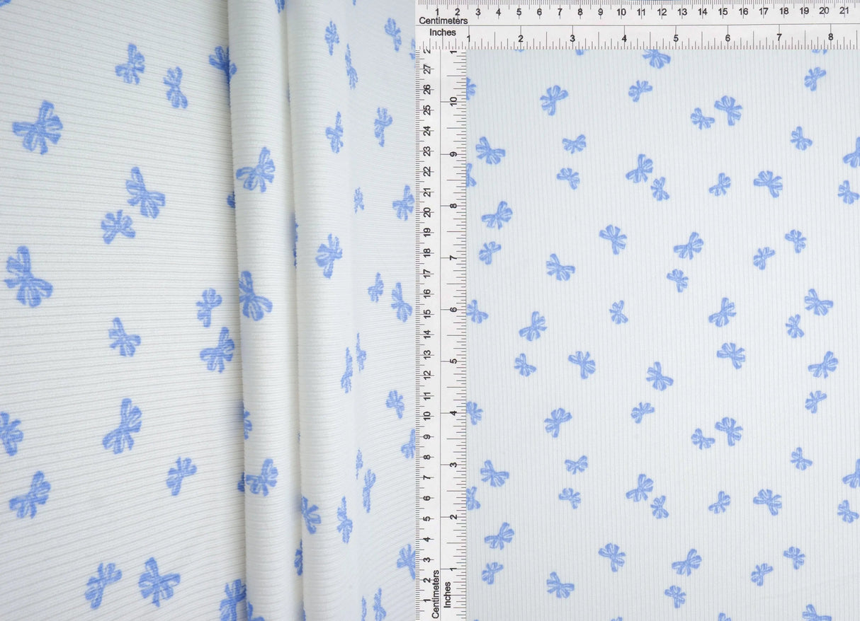 1 Yard Cotton Feel 2x2 Rib Knit Fabric Bow Print 58/59 Inches Wide
