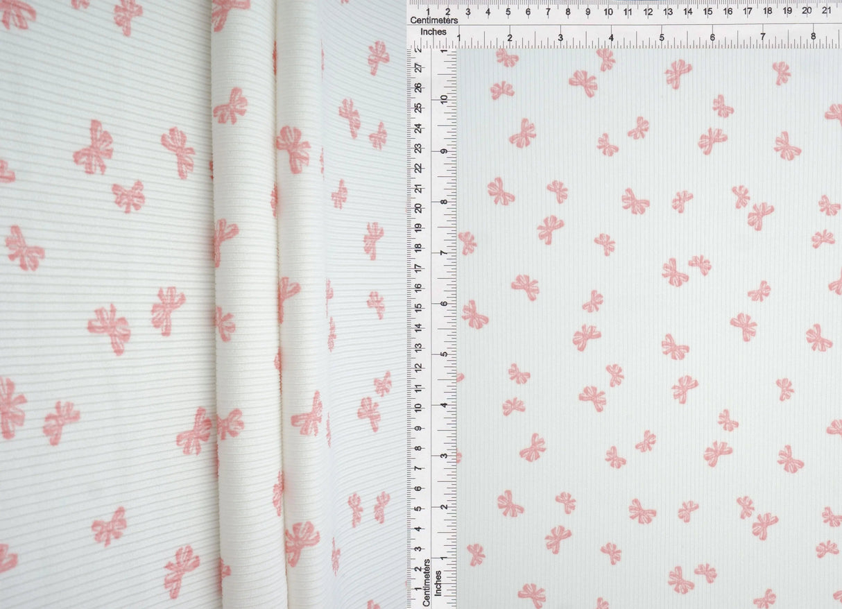 1 Yard Cotton Feel 2x2 Rib Knit Fabric Bow Print 58/59 Inches Wide